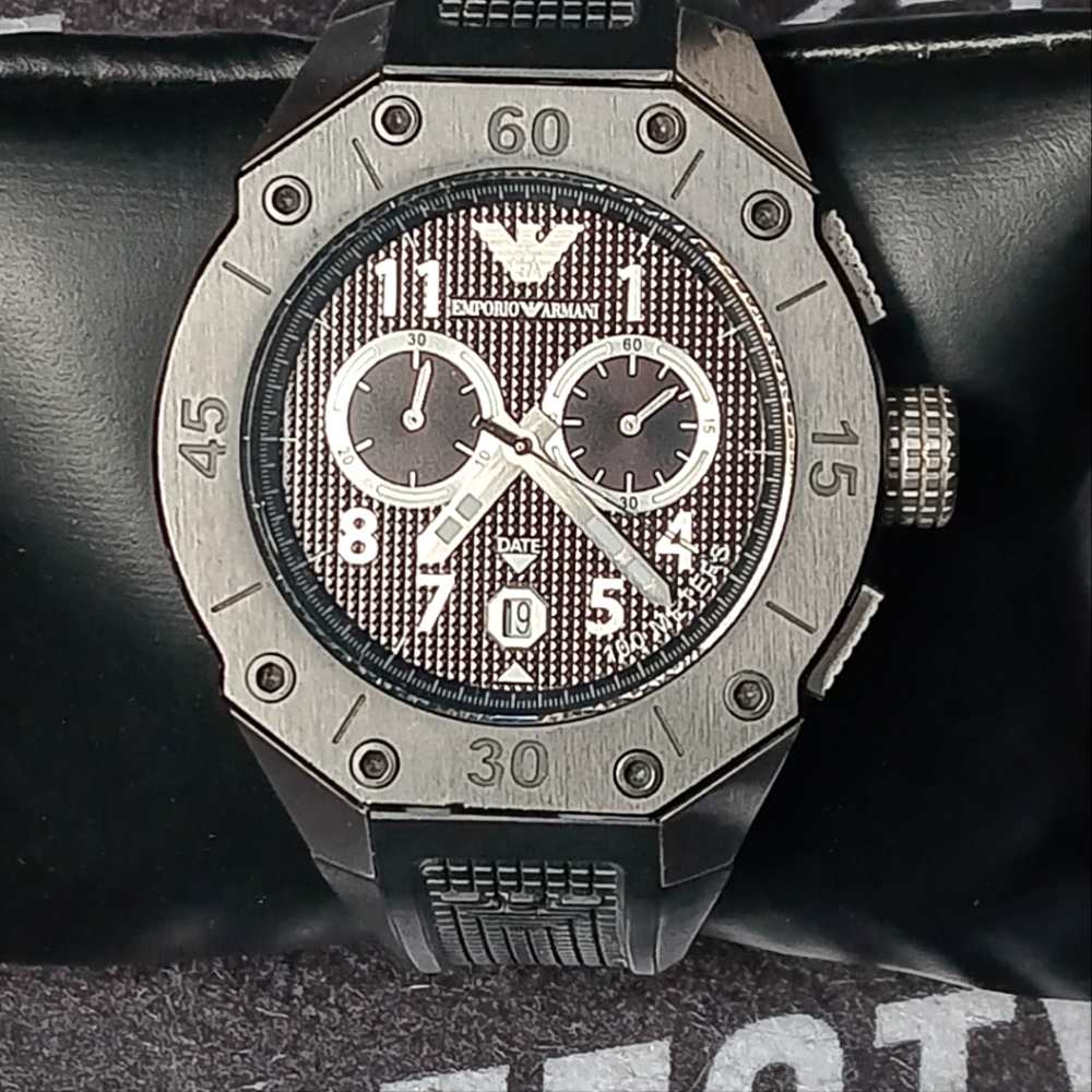 Emporio Armani Black Mens AR0665 Watch With  Black Rubber Band